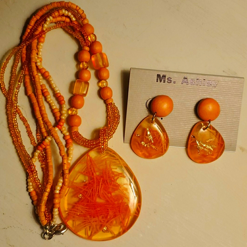 Ms Ashley Orange Necklace and Earring